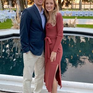 Midi length double side slit long sleeve dress